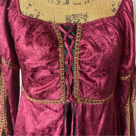NWT Scarlet Darkness Renaissance Medieval Costume  Dress Burgundy Jacquard Sz L - Picture 4 of 8